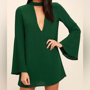 LULU’S Forest Green Long Sleeve Mini Dress